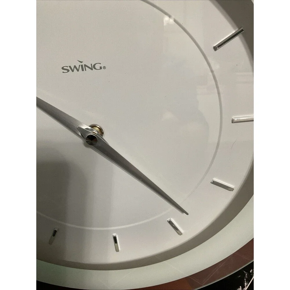 Swing Wall Clock Echo Walnut MCM Style Wood Frame.EUC